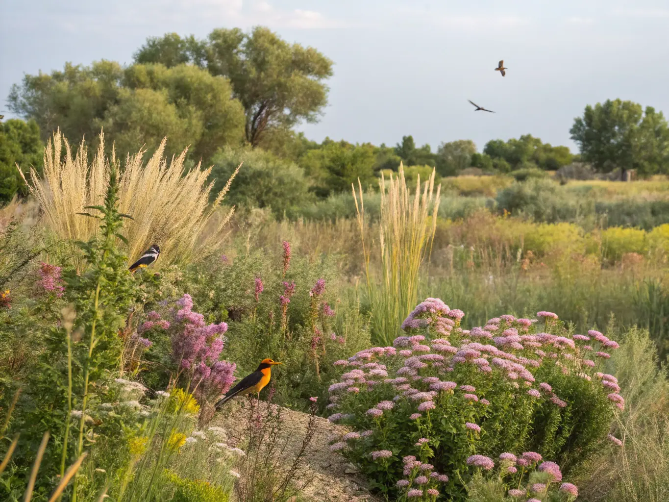 A serene image of a protected natural site managed by APSA, showcasing diverse flora and fauna, with clear signage indicating conservation efforts.
